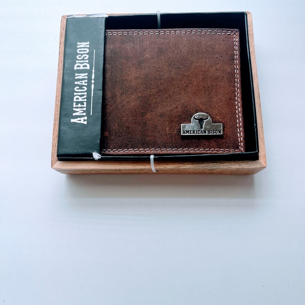 Brown Leather Wallet American Bison